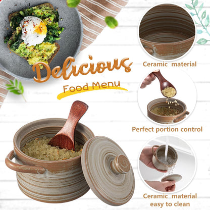 Honeydak Speckled Ceramic Salt Cellar with Lid and Wooden Spoon, Rustic Farmhouse Salt Pepper Cellar Holder for Mothers Day, Housewarming Gift, Heavyweight Spices Jar (Green)