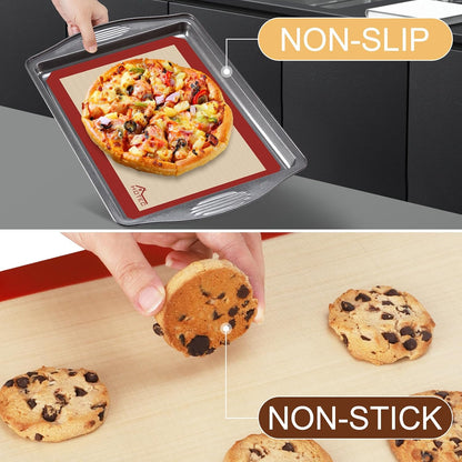 HOTEC Silicone Baking Mats 3 Pack – Non-Stick Reusable Silicone Baking Sheets for Oven – Cookie & Macaron Mats – 2 Half Sheet + 1 Quarter Sheet – BPA-Free, Dishwasher Safe