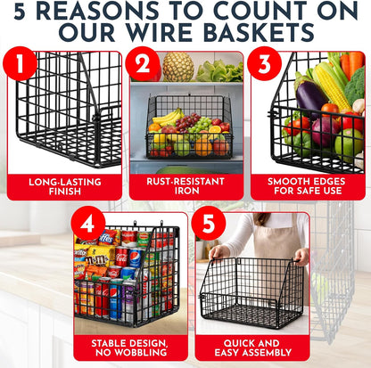 3x Stackable Hanging and Counter Baskets, Hanging Fruit Baskets for Kitchen