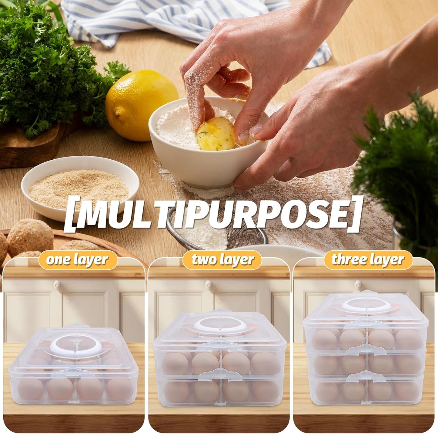 3 Layer Egg Trays with Handle,Deviled Egg Containers with Lid,Easter Egg Containers for 72Holes,Fridge,Portable Tray Platter Party Easter Thanksgiving Picnics