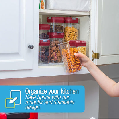 Set of 7 Airtight Food Storage Containers - Pantry Organizer Bins, BPA Free Plastic Containers plus Dry Erase Marker and Labels, White