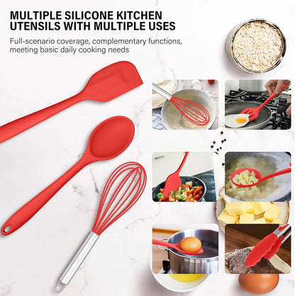 HaWare 11 PCS Silicone Cooking Utensils Set, Heat Resistant Kitchen Utensils with Holder, Food-grade Spatula Sets for Nonstick Cookware, Kitchen Tools Gadgets Include Fish Turner, Spoon (Black)