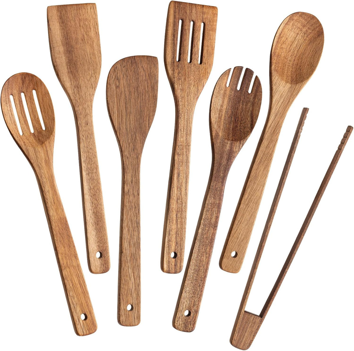 Eisinly 7-Piece Wooden Cooking Spoons, Natural Bamboo Utensil Set