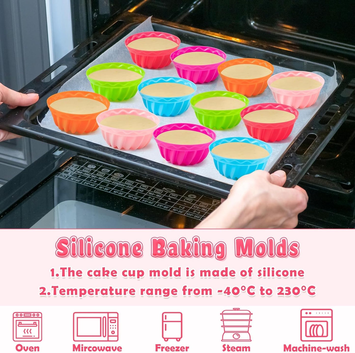 R HORSE 42Pcs Silicone Molds Cupcake 2 Inch Mini Size Reusable Muffins Liners Washable Non-Stick Donut Wrapper Mold Flower Shapes Baking Cups for Pan Oven Microwave Dishwasher