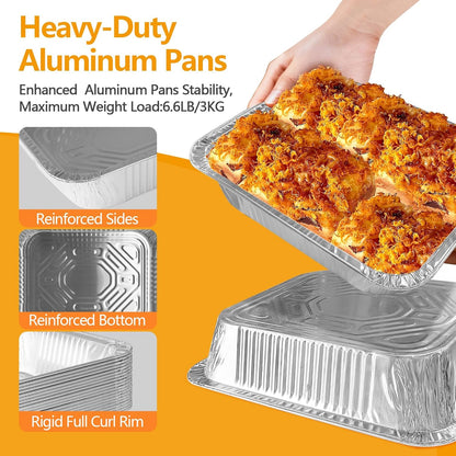 Thickened 9x13 Aluminum Pans with Lids, 20 Pack Heavy Duty & Extra Deep Disposable Aluminum Foil Pans, Disposable Half Size Foil Baking Tray for Cooking, Meal Prep, Baking, Roasting
