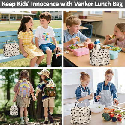Vankor Corduroy Lunch Box Kids Insulated Lunch Bag Double Decker, Cute Leak-Proof Lunch Box for Boys Girls, Portable Cooler Lunch Bag Thermal Lunch Tote for School Picnic Travel, Light Blue