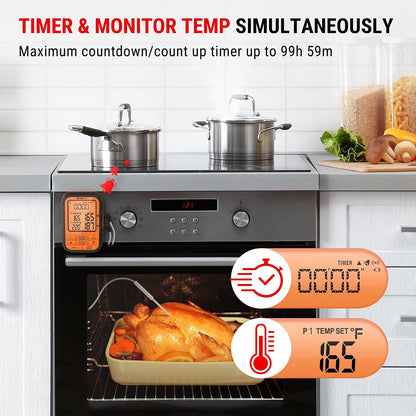 TempPro TempSync 1000FT Wireless Meat Thermometer for Grill with 4 Probes