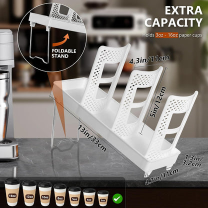 Paper Cup and Lid Holder, Disposable Coffee Cup Dispenser, 3-Slot Upright Paper Cup Dispenser for Coffee Stations, Kitchens, Bars, Restaurants, Lounges (Black)