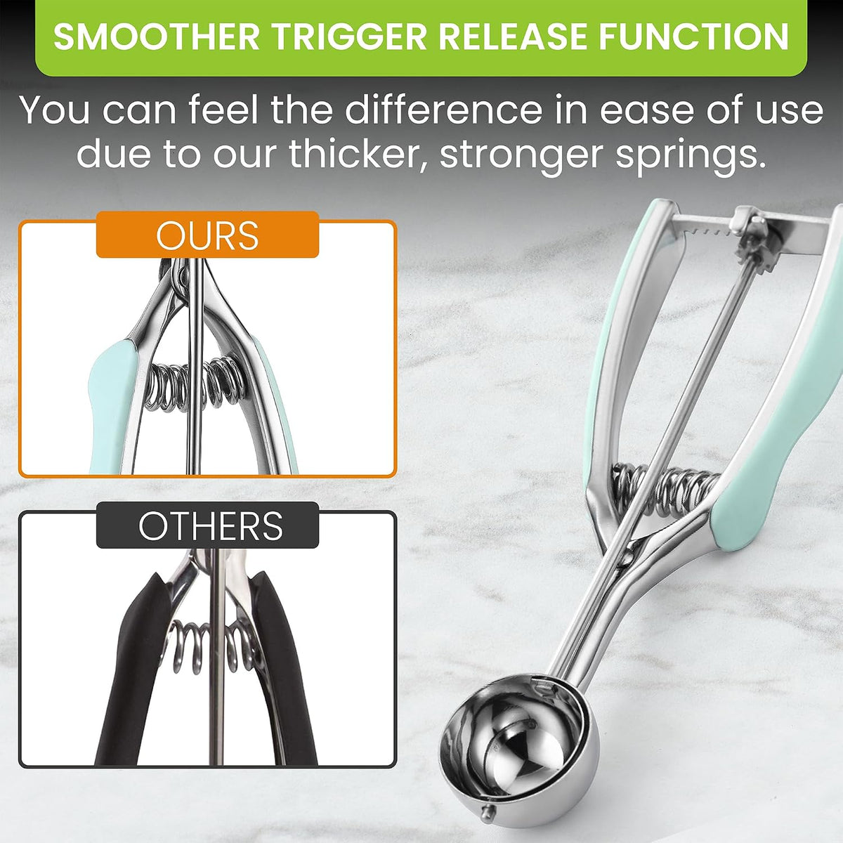 Spring Chef Extra Large Stainless Steel Cookie Scoop, #10, 5.5 Tbsp, Black