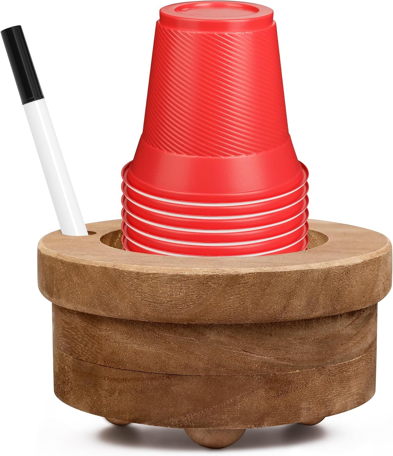 Wooden Cup Holder with Marker Slot, Wood Disposable Party Cup Dispenser for Mark Drink Party Decoration