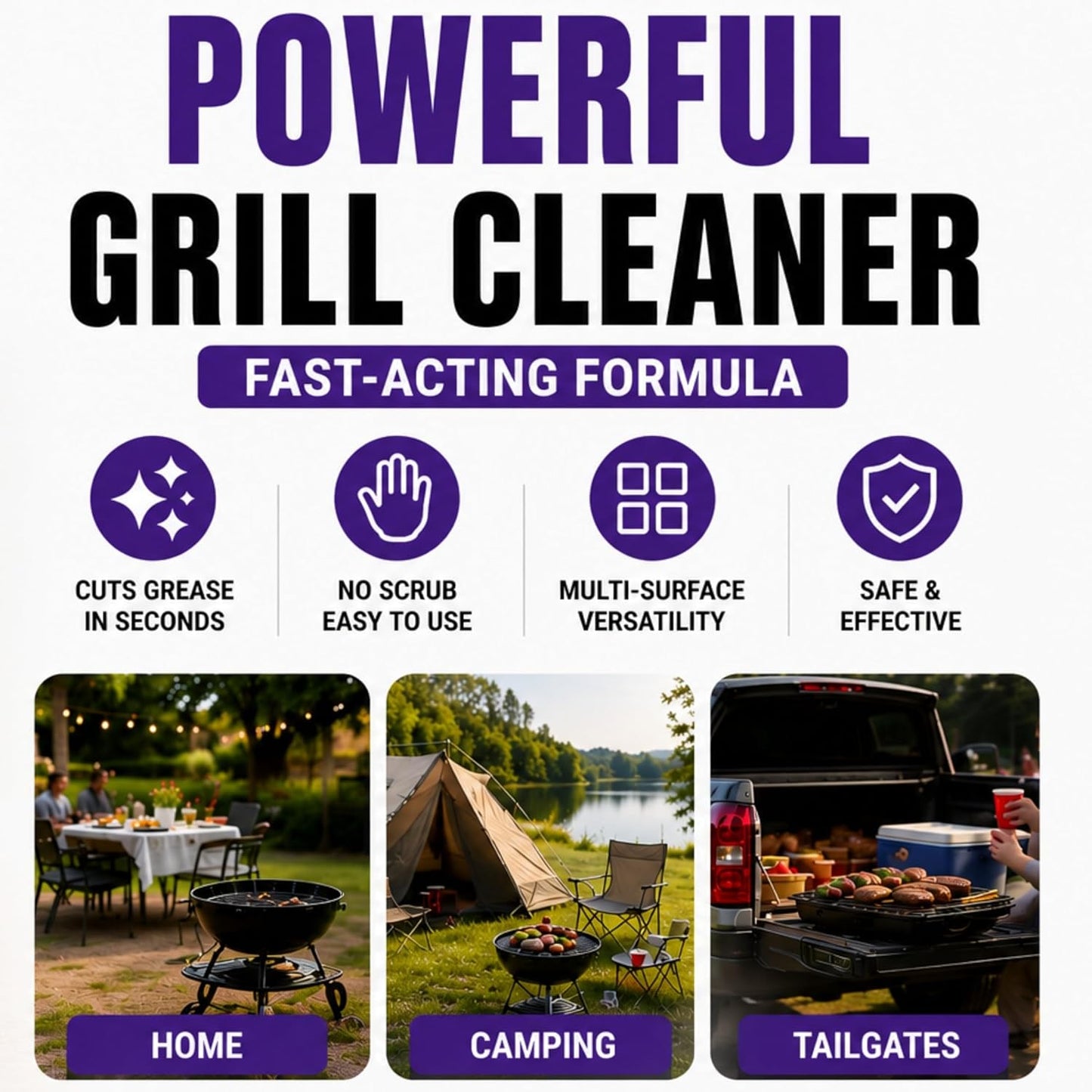 Fast-Acting Grill Cleaner Spray, Heavy Duty BBQ Degreaser for Burnt Food & Stubborn Grease, Powerful No-Scrub Oven & Kitchen Cleaner for Grills, Stovetops & Pans (1)