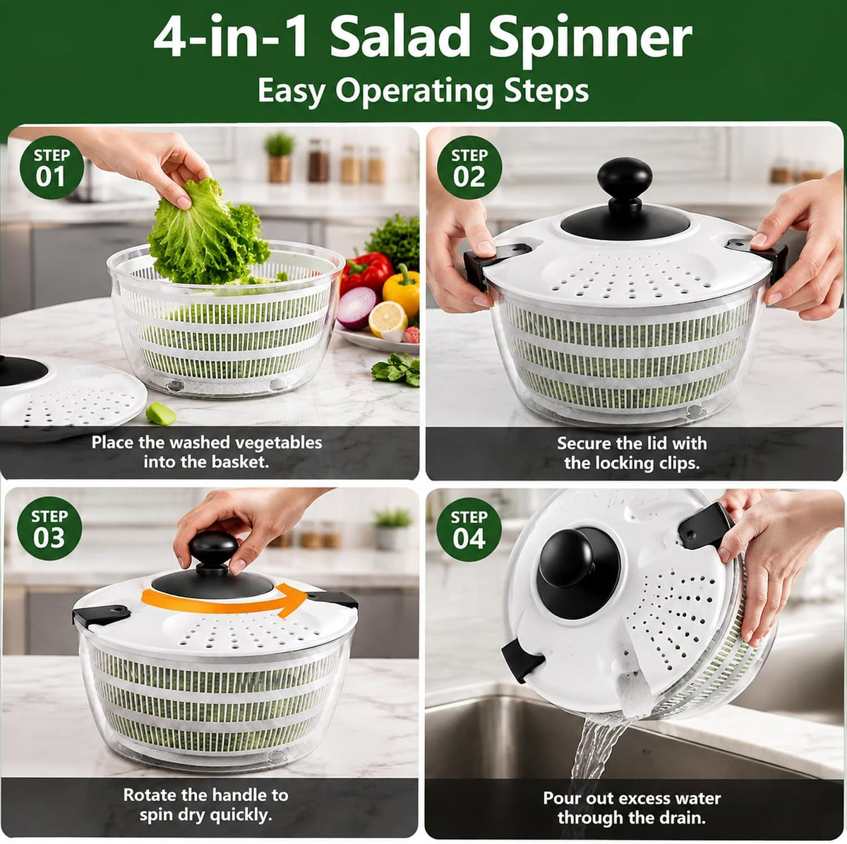 4.2 Quarts Salad Spinner & Mandoline Slicer Set with 5 Blades