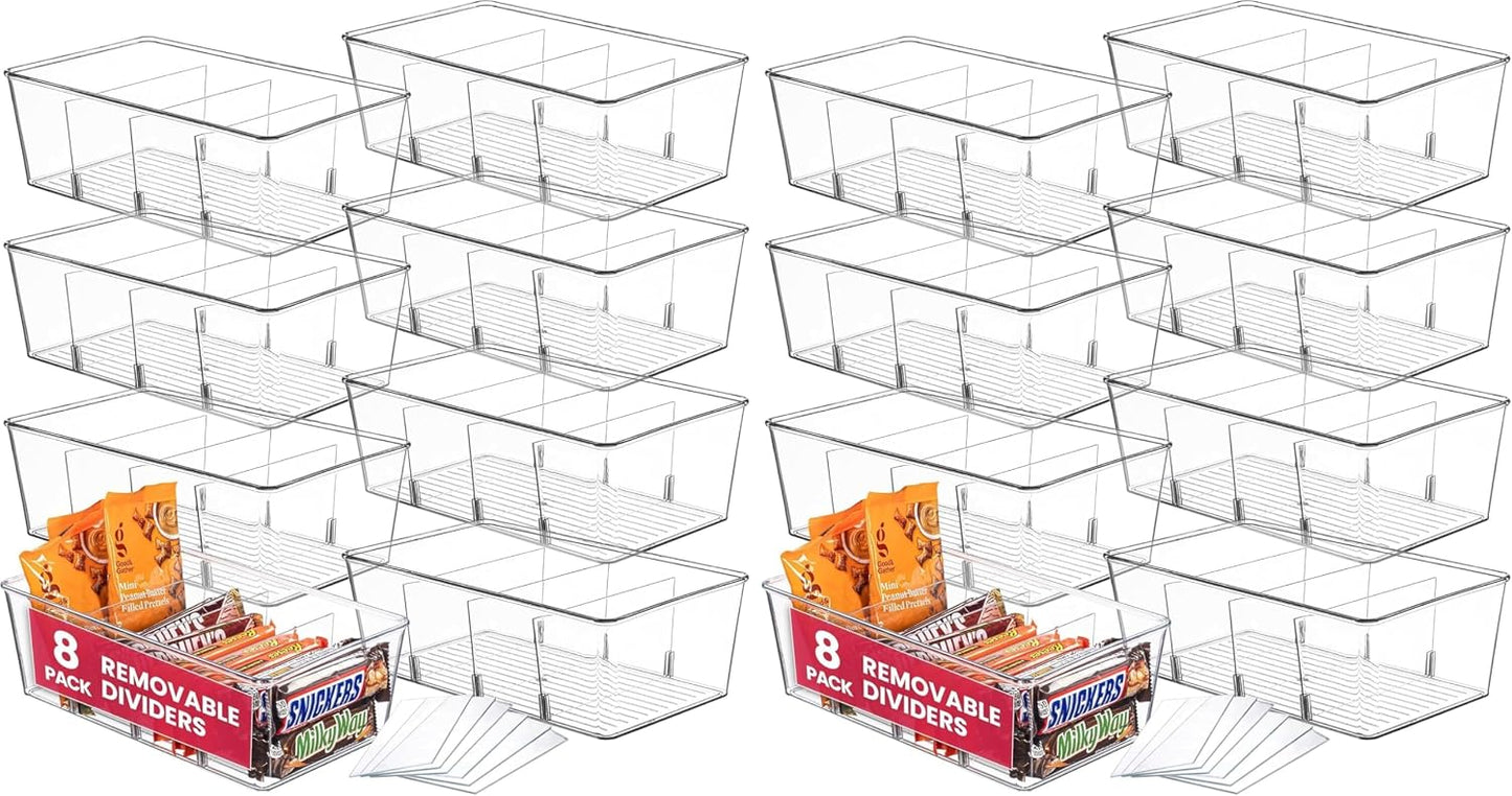 Oizeir 8 Pack Clear Plastic Storage Bins with Handles – Stackable Fridge Organizer Bins for Refrigerator, Freezer, Pantry, Kitchen Cabinet & Cupboard Organization, BPA-Free Acrylic, Transparent