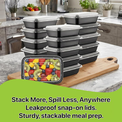 Meal Prep Containers [10 Set] 38 oz with Lids, 1 compartment, Stackable, Reusable, Leakproof, Food Safe, Microwave, Freezer & Dishwasher Safe for Food Prep Storage Bento Box (10 Set, 38 oz)