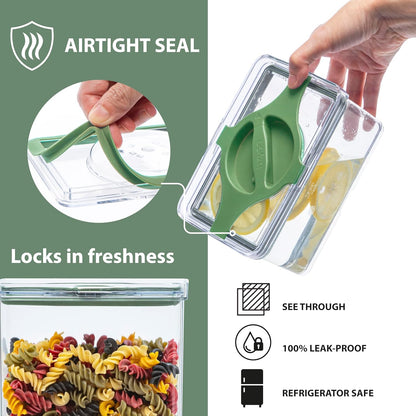 Leakproof Food Storage Container Set with Twist-Lock Lids, 3-Pack BPA-Free Stackable Pantry Canisters for Sugar, Flour, Pasta, Snacks(0.8qt (3.2 Cup), 1.9qt (7.6 Cup), 3qt (12 Cup)- Green