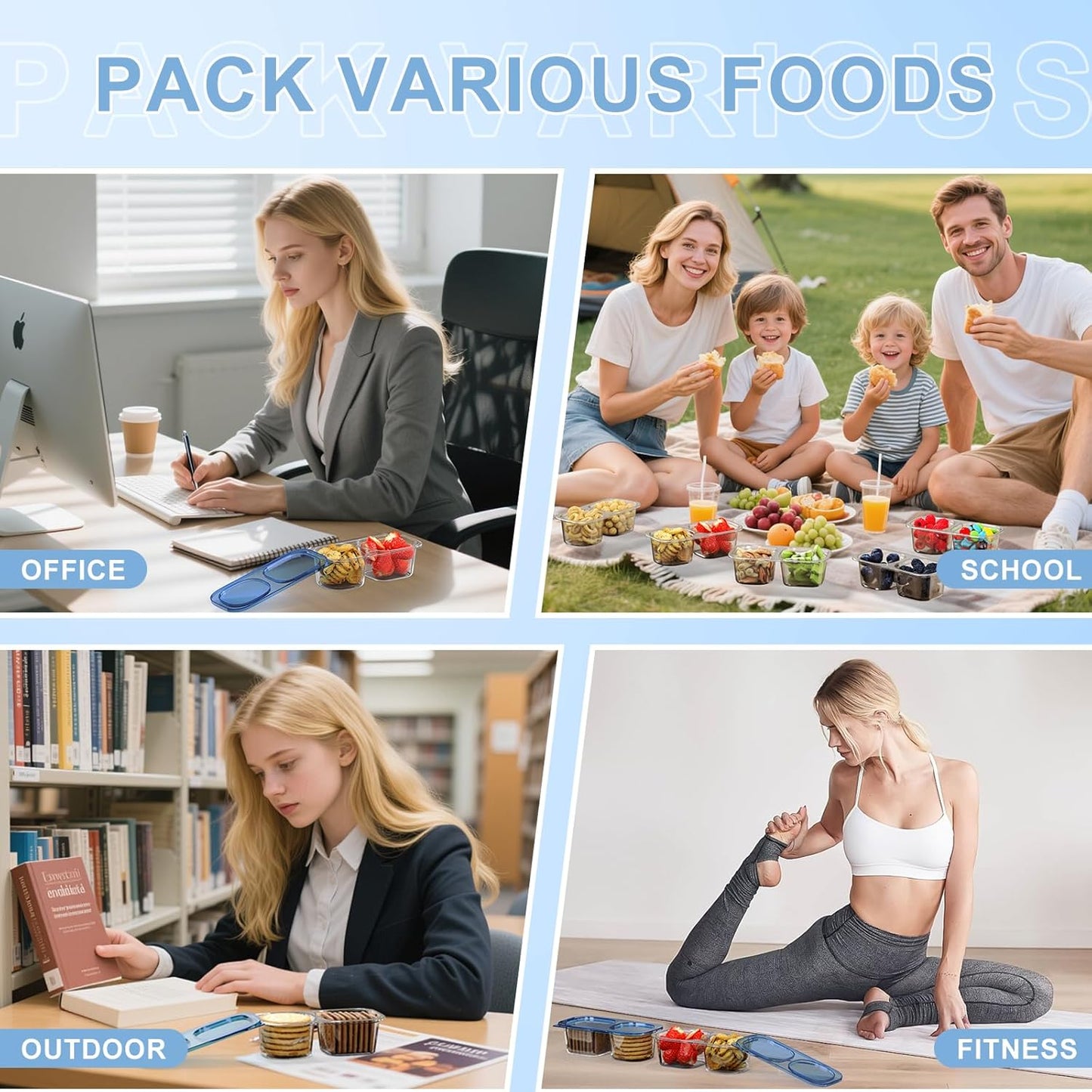 Snack Pack Containers for Kids, 5 Pack Reusable Snack Containers with Lids, 2 Compartment Small Bento Snack Box, BPA-Free, Lunchbox Accessories for Travel