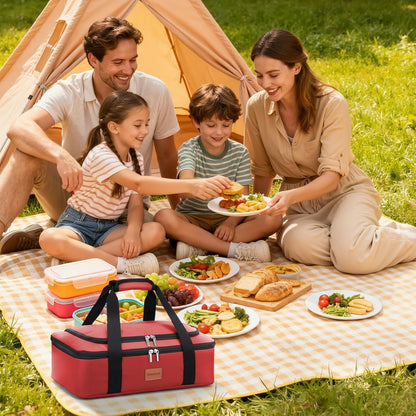 Insulated Casserole Carrier, Double Decker Food Carriers for Hot or Cold Food, Portable Leakproof Thermal Bag for Travel/Potluck Parties/Picnic/Cookouts (Red)
