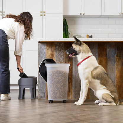IRIS USA Airtight Dog Food Storage Container, Up to 30 lbs, Attachable Wheels, for Dog Cat Bird and other Pet Food Storage Bin, Keep Fresh, Easy Mobility, BPA Free, Black