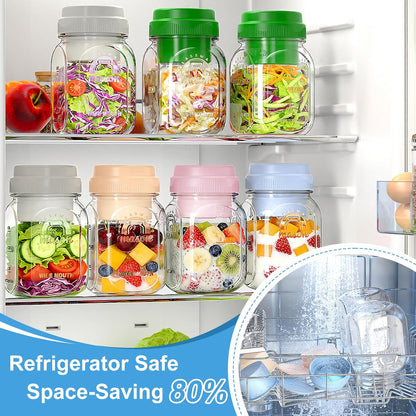 [UPGRADE] 4 Pack Glass Salad Container for Lunch, Salad Jars with Silicone Dressing Cup & Airtight Lid & Fork for Meal Prep, Wet/Dry Separation Divider for Salad Dressing and Dry Ingredients Mason Jar