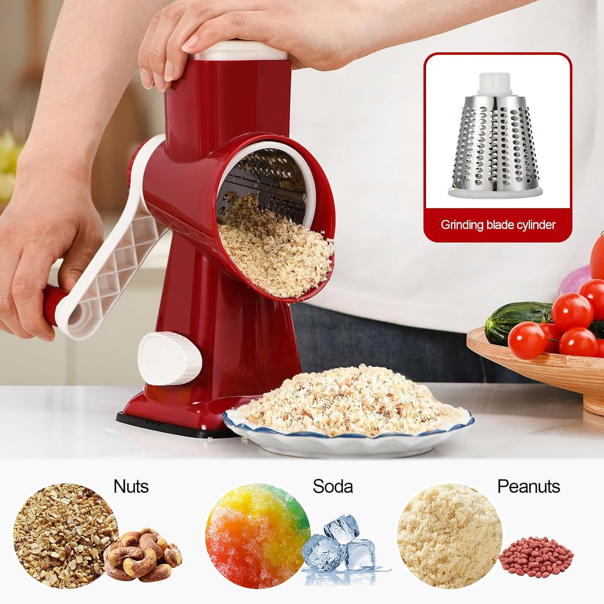 Rotary Cheese Grater Manual Hand Crank 3-in-1 Vegetable Shredde
