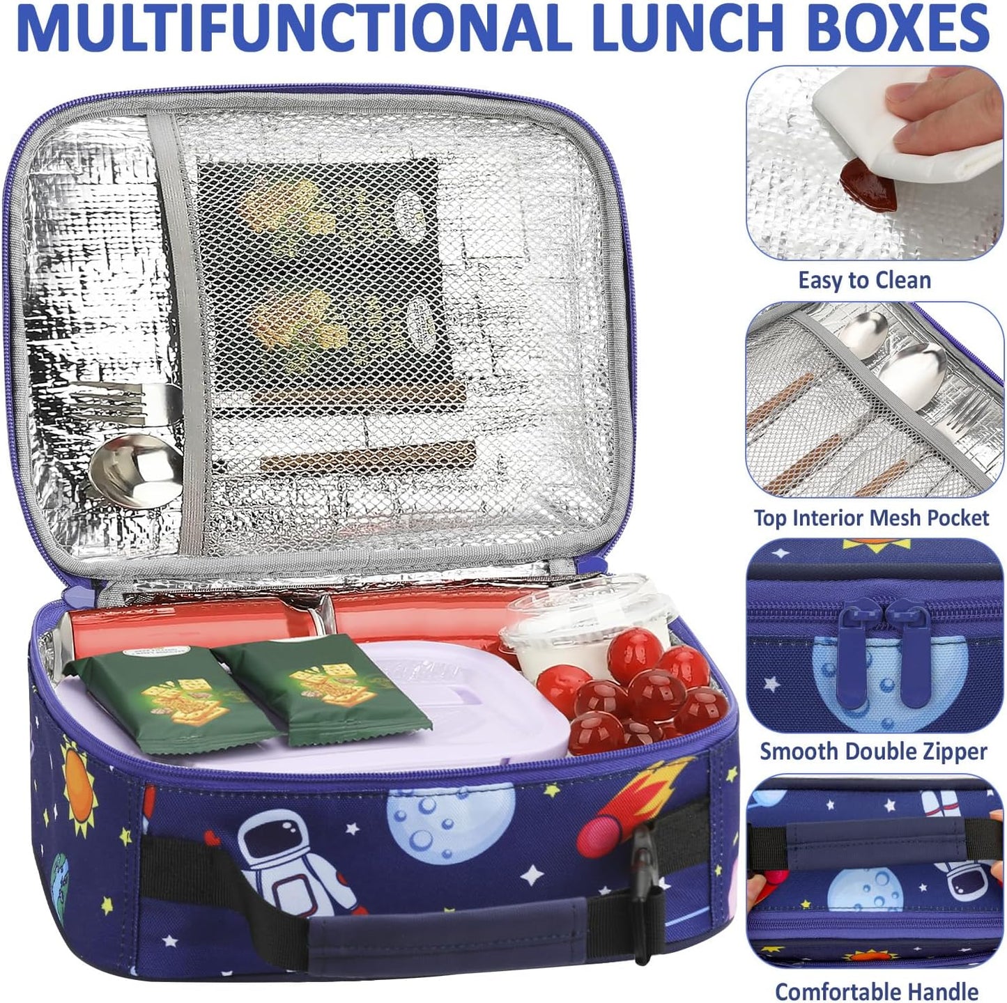 Lunch Box Kids Insulated Lunch Bag for Boys Girls Cute Reusable Lunch Tote Bag Waterproof Portable Thermal Lunch Box Kids for School Picnic Travel Black
