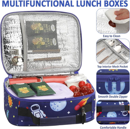 Lunch Box Kids Insulated Lunch Bag for Boys Girls Cute Reusable Lunch Tote Bag Waterproof Portable Thermal Lunch Box Kids for School Picnic Travel Black