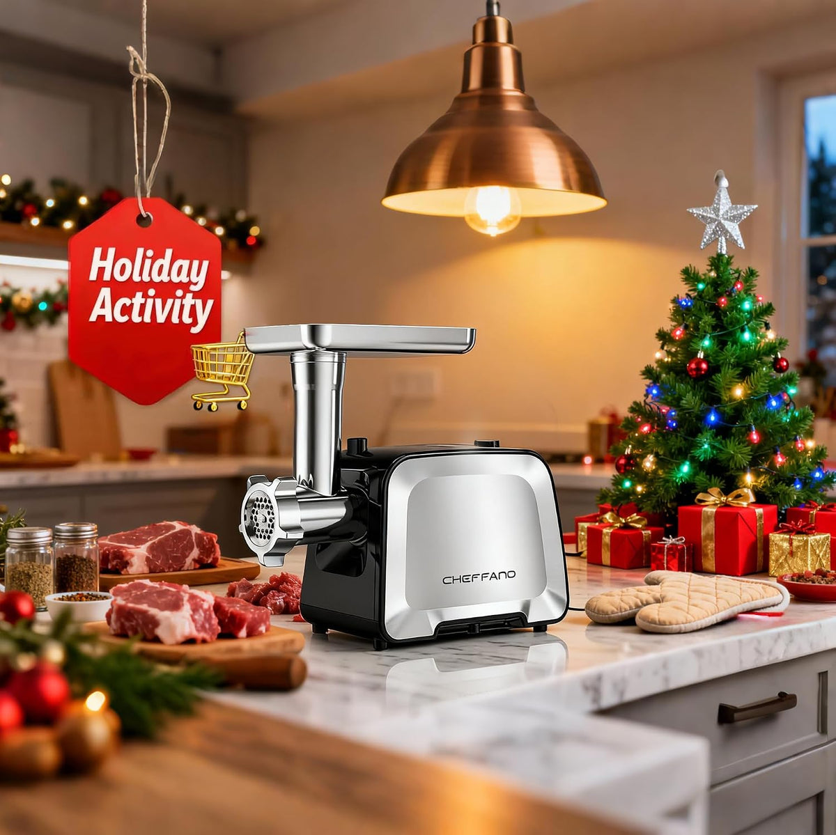 Electric Meat Grinder, 2000W Max Sausage Stuffer Maker, Vegetable Cheese Grater with 3 Shredder Slicer Blades, 2 Blades, 3 Plates, Sausage Tube, 2 Meat Claws, Burger Press & Kubbe Kit