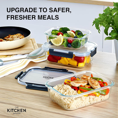 KITCHEN SHOPPE 24pc Borosilicate Glass Storage Containers with Airtight Lids | Heavy Duty, Non-Toxic Food Storage Containers for Pantry, Meal Prep, Lunch or Leftovers | Freezer/Oven/Microwave Safe