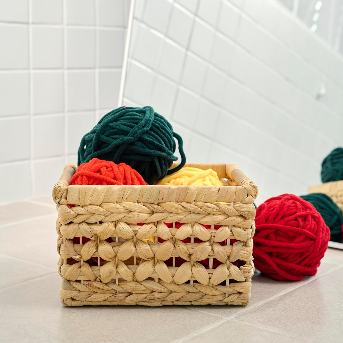 NAYA 11.6" Water Hyacinth Medium Wicker Shelf Basket – Storage Bin | Handwoven water hyacinth shelf basket with sturdy handles for pantry, towels and everyday home organization.