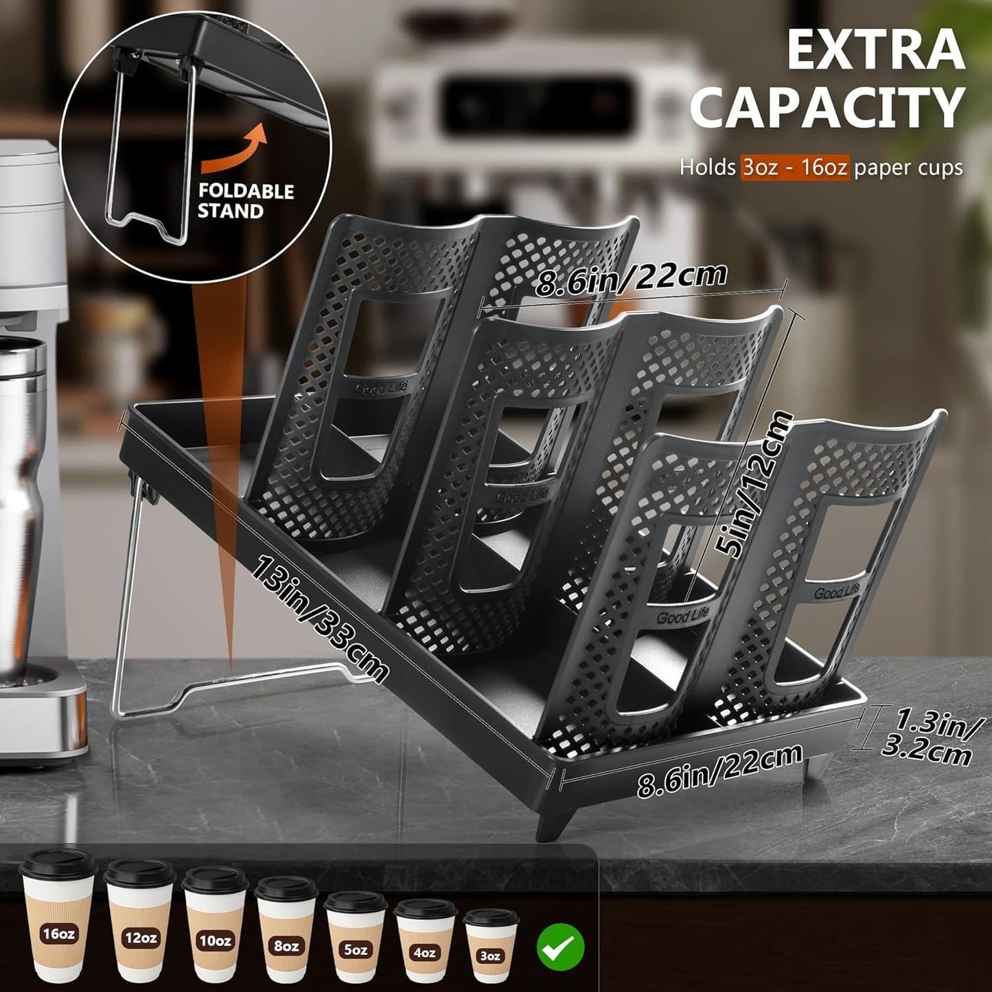 6-Slot Paper Cup and Lid Holder, Disposable Coffee Cup Dispenser, Upright Paper Cup Dispenser for Coffee Stations, Kitchens, Bars, Restaurants, Lounges (White)