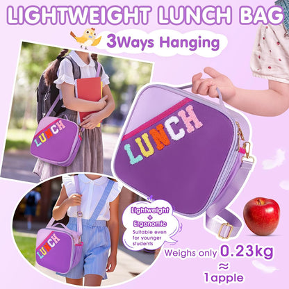 Nsrzua Lunch Bag Kids-Kids Insulated Lunch Bag with Adjustable Strap - Reusable Leakproof Lunch Box for Girls, Preppy School Lunch Tote for Travel, Picnic,School & Winter Camp
