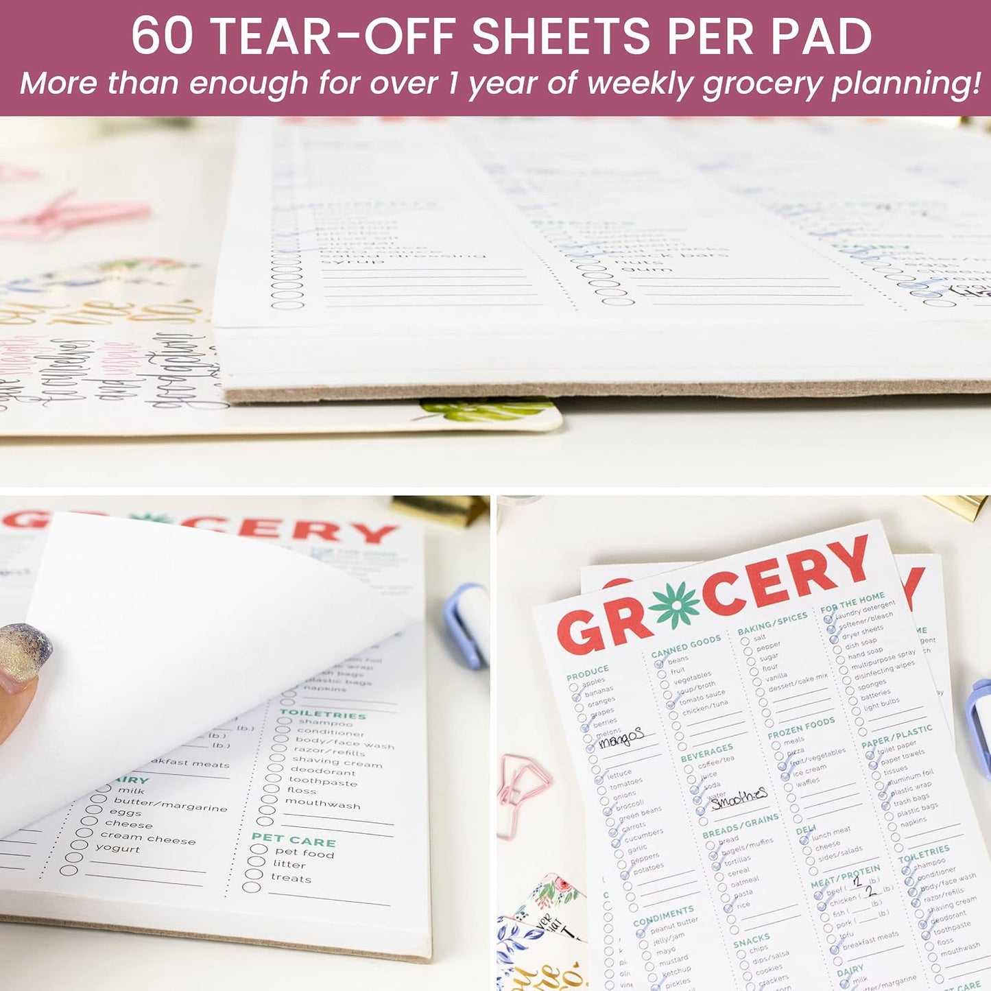 bloom daily planners Magnetic Grocery Shopping List To-Do Pad - Weekly Planning Food Organizer / Tear-Off Notepad Hanging Checklist for Fridge - 6” x 9”