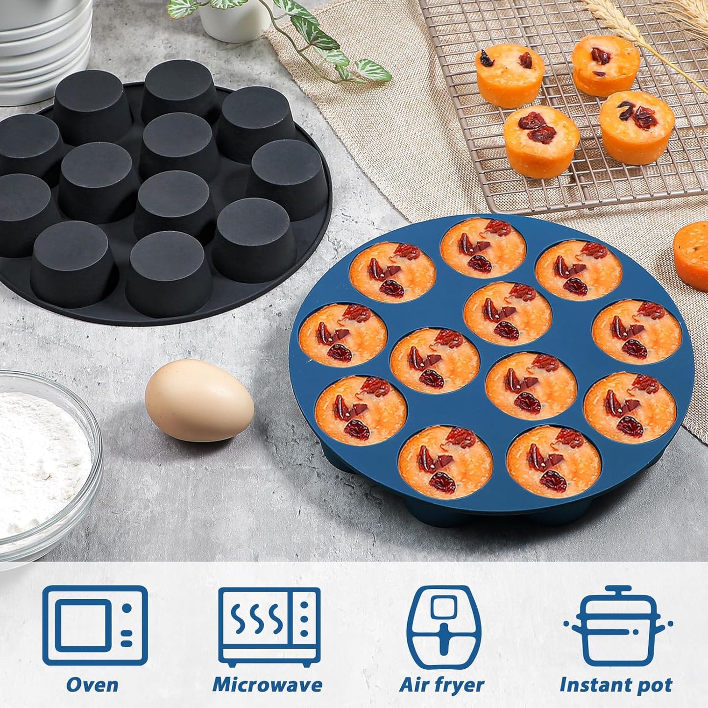 Webake Silicone Air Fryer Muffin Pan for Baking Egg Bites Silicone Mold, Nonstick 1.8 Inch Mini Muffin Tin BPA Free Set of 2
