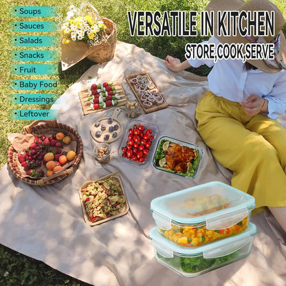 Luvan 2Pack 60Oz Large Glass Storage Containers with Lids, Meal Prep Food Container Set with Snap Airtight Lid for Baking, Microwave, Oven, BPA Free Leak Proof Freezer Dishwasher Safe