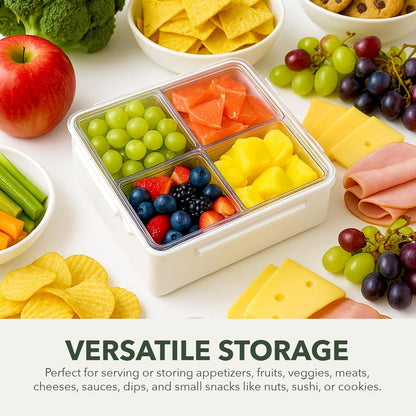 Lustroware Gourmet Palette Airtight 5-Compartment Round Serving Tray with Lid – Portable Snackle Platter & Charcuterie Organizer Box with Removable Dividers for Fruit, Vegetables, Snacks, Appetizers