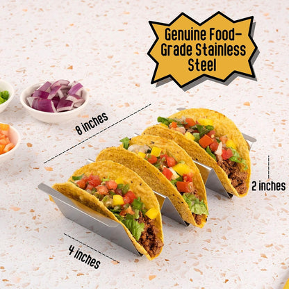NEW - Taco Holders Set of 4 | Stainless Steel Taco Holders, Oven & Grill Safe Taco Stands, Holds 2-3 Tacos Each, Dishwasher-Safe Taco Holder with Easy-Lift Handles, Stackable for Easy Storage