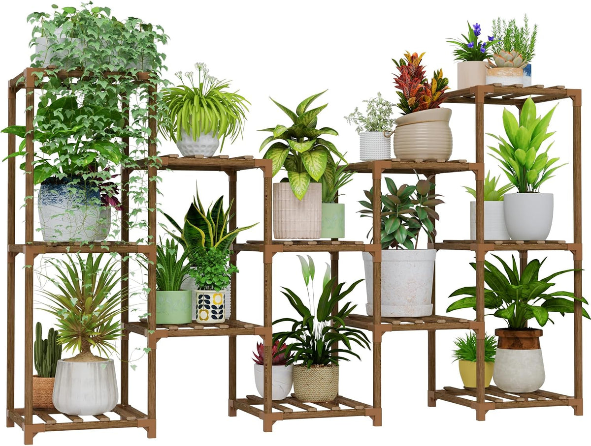 Bamworld Plant Stand Indoor Plant Shelf Outdoor Wood Plant Rack