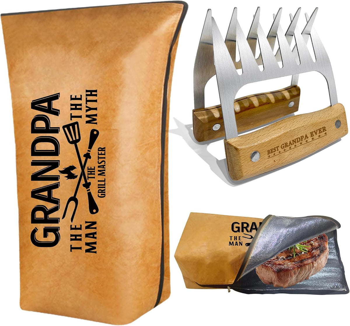 Gifts for Grandpa, Christmas Grandpa Gifts from Grandkids BBQ Blanket with Meat Claws, Meat Resting Bag for BBQ Smoking, Meat Shredder Claws Grill Accessories for Outdoor Grill on Birthday