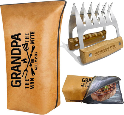 Gifts for Grandpa, Christmas Grandpa Gifts from Grandkids BBQ Blanket with Meat Claws, Meat Resting Bag for BBQ Smoking, Meat Shredder Claws Grill Accessories for Outdoor Grill on Birthday