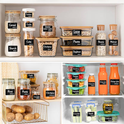 Segarty Food Label Stickers, 300 Pcs Blank Expiration Date Stickers to Write On, with 1 Black Pen, Waterproof Removable Freezer Labels for Glass Spice Jars, Canister, Food Container