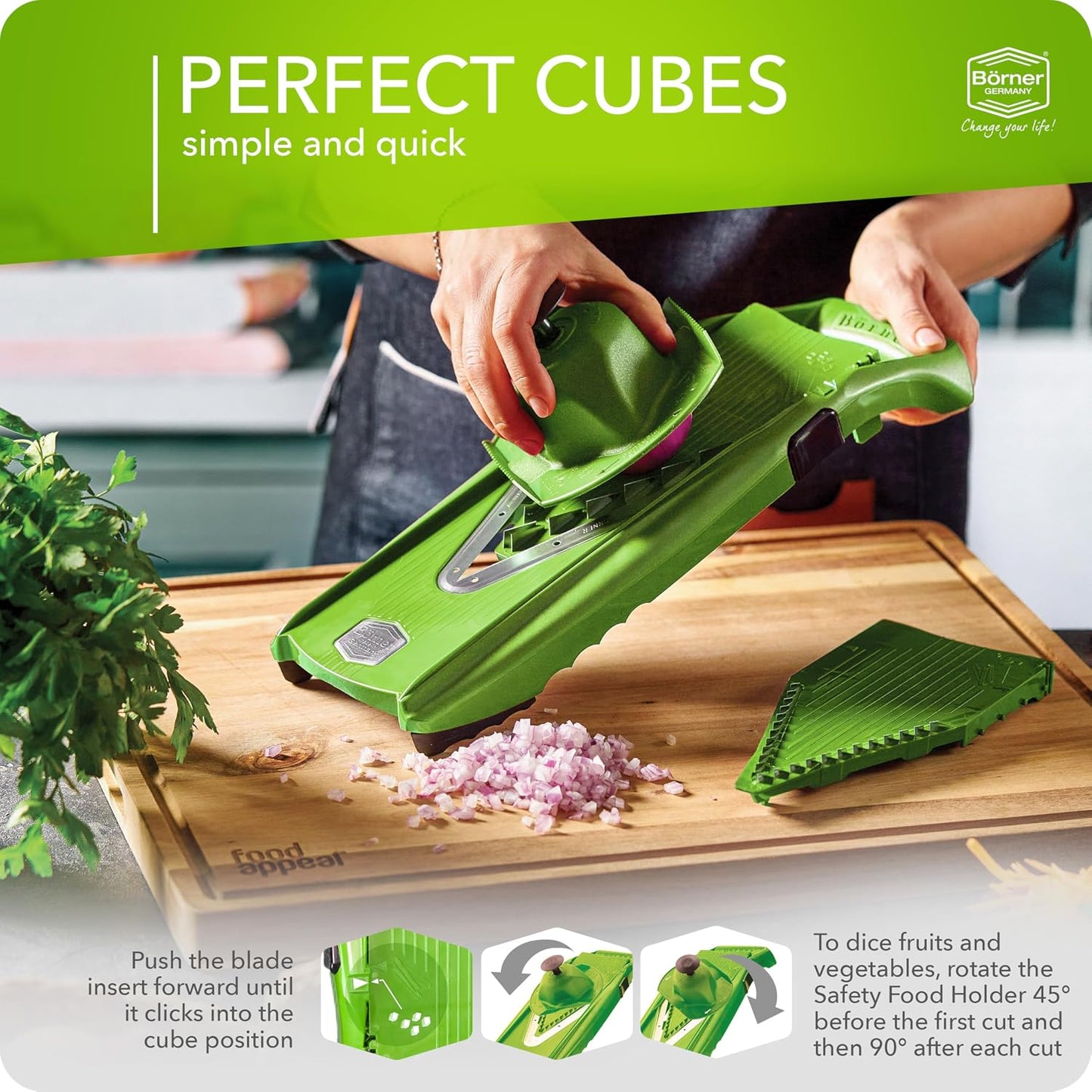 Mandoline Food Slicer Börner V5 (Profi Set) by Reston Lloyd • V-Slicer with 4 Inserts, Docking Station & Food Holder • Made in Germany • Fruit & Vegetable Chopper • Multiple Settings • Color: Purple