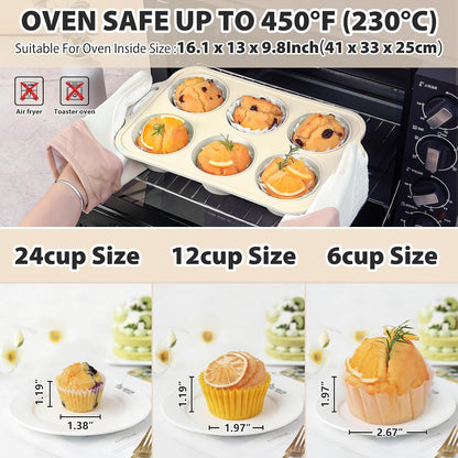 3Pcs Silicone Muffin Pan 6, 12 and 24 Cup with Metal Frame, Non Stick Jumbo Cupcake Pan with Handles, BPA Free Silicon Mini Muffin Tin Regular Tray For Baking,Egg Bites,Mold Light Grey