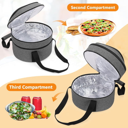 Trunab Insulated Round Casserole Carrier for Hot or Cold Food - Double Decker Pie Carrier for Picnics, Camping & Parties