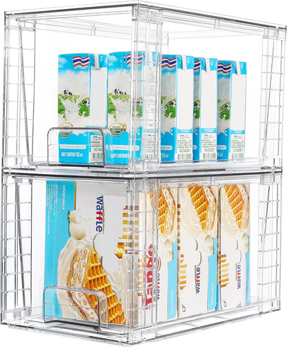 Vtopmart 4Pack Large Stackable Pantry Storage Drawers, Clear Organizer Bins with Handles, Acrylic Drawer Organizers for Kitchen, Pantry, Bathroom Undersink, Cabinet Organization and Storage