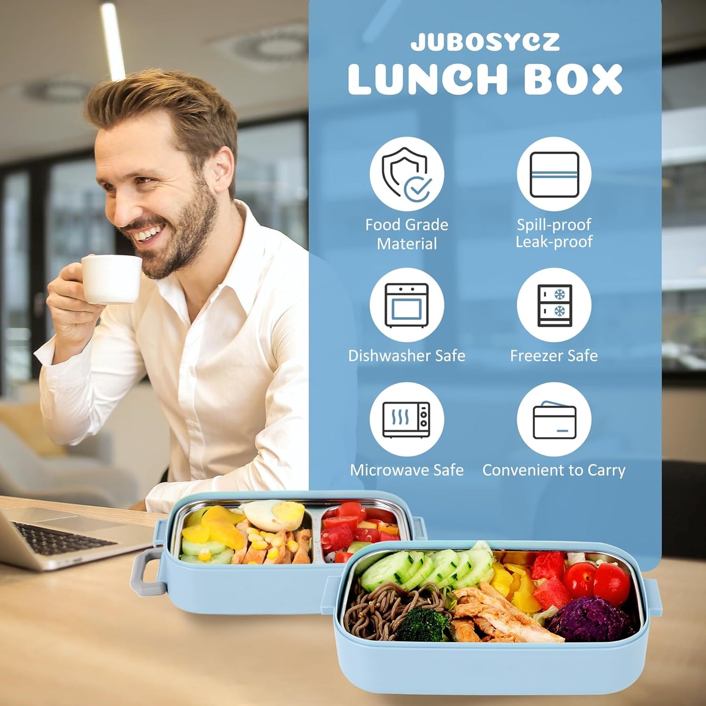 Stainless Steel Bento Box for Adults&Kids,Japanese Leakproof Lunch Box Divided Food Meal Storage Containers Set Stackable 2 Layer for Children School Picnic Beige