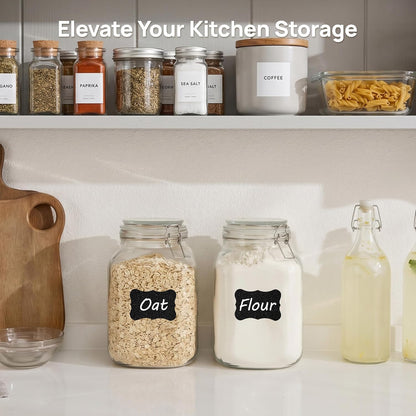Vtopmart 78oz Glass Food Storage Jars with Airtight Clamp Lids, 3 Pack Large Kitchen Canisters for Flour, Sugar, Cereal, Coffee, Pasta and Canning, Square Mason Jars with 8 Reusable Labels