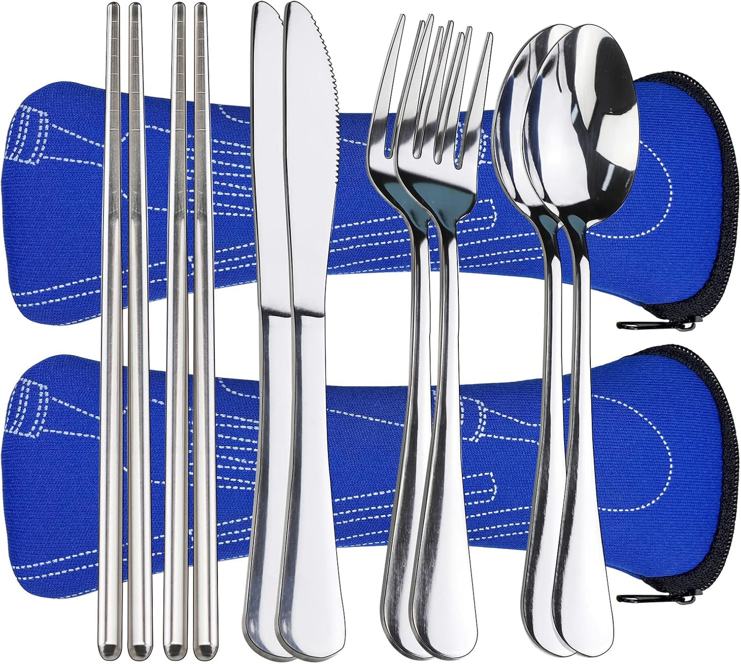 Portable Silverware Set with Case, Lengnoyp Travel Camping Utensils Set, Premium Stainless Steel Travel Cutlery Set