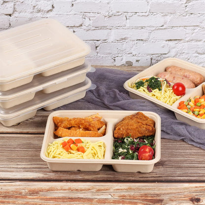 23 oz 3 Compartments disposable plates with Lids Plant Fiber 50 Pack