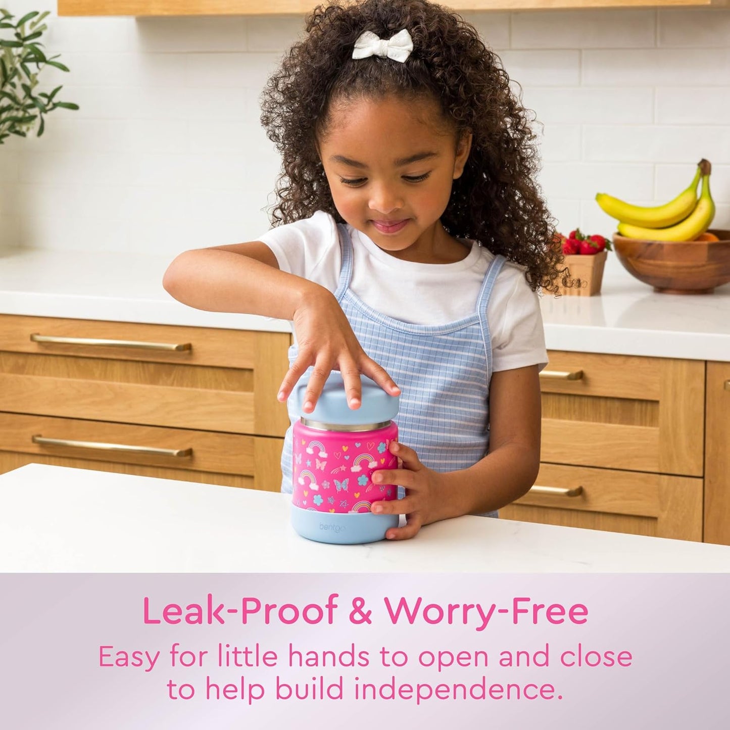 Bentgo Kids Stainless Steel Food Jar - 11oz Leak-Proof Double Insulated Hot or Cold Food Container with Removable Silicone Bumper, Dishwasher Safe, Easy Open Lid, Ages 3+ (Trucks)