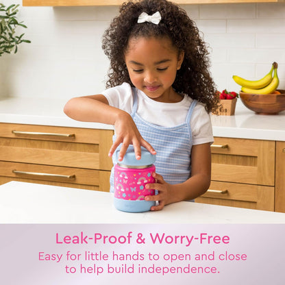 Bentgo Kids Stainless Steel Food Jar - 11oz Leak-Proof Double Insulated Hot or Cold Food Container with Removable Silicone Bumper, Dishwasher Safe, Easy Open Lid, Ages 3+ (Trucks)